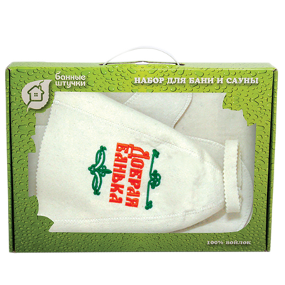 Набор для бани из 3-х предметов (шапка Добрая баня, рукавица, коврик) арт.41090