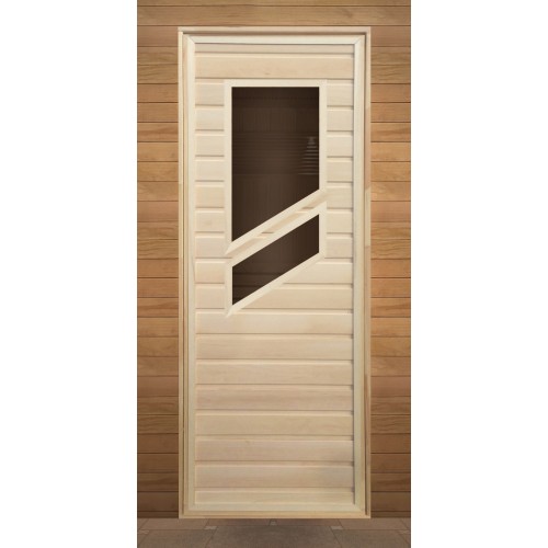 Дверь для бани деревянная с 2-мя косыми стеклами