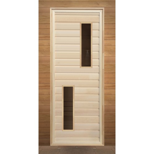 Дверь для бани деревянная с 2-мя стеклами
