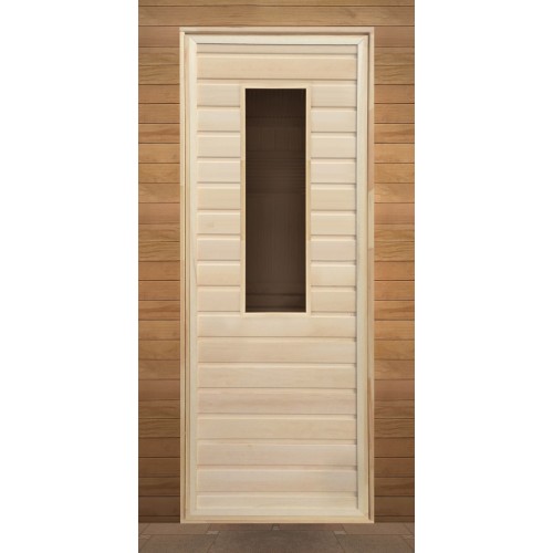 Дверь для бани деревянная с прямоугольным стеклом