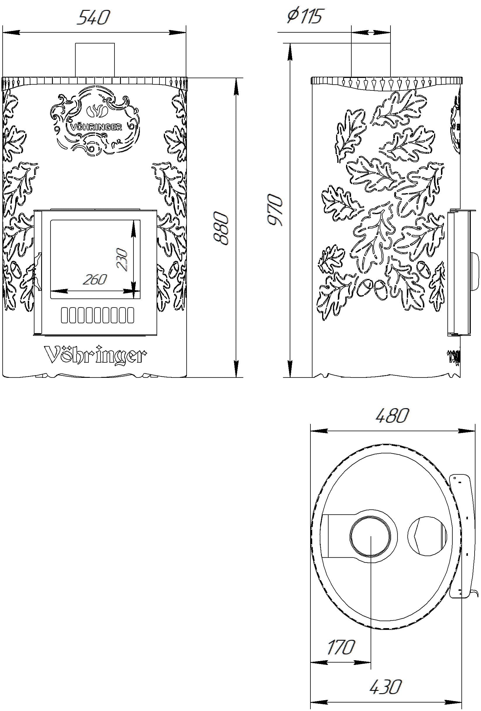Дровяная печь для бани Ферингер Уют ПФ 25 кожух дуб