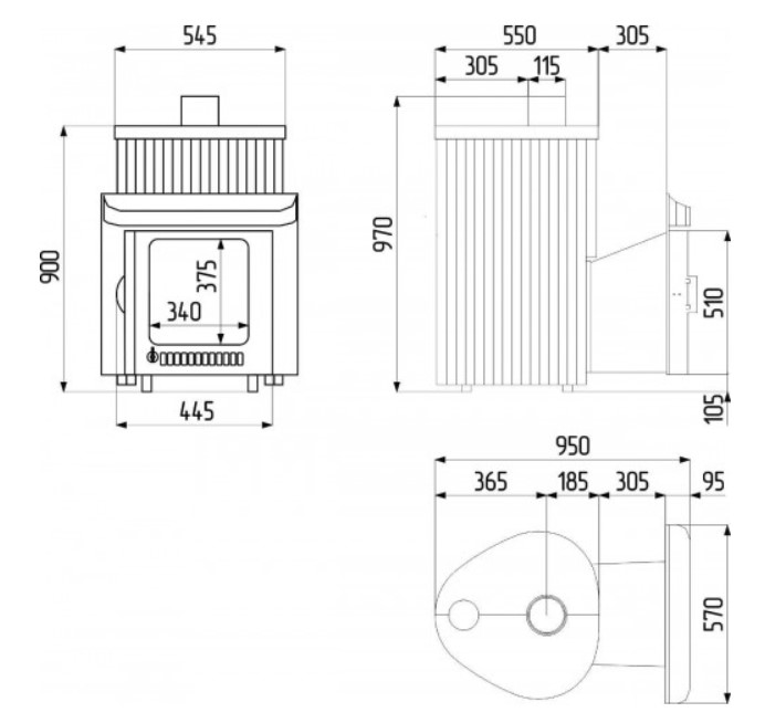 Дровяная печь для бани Ферингер Оптима ПФ окаменевшее дерево  до 28 м³