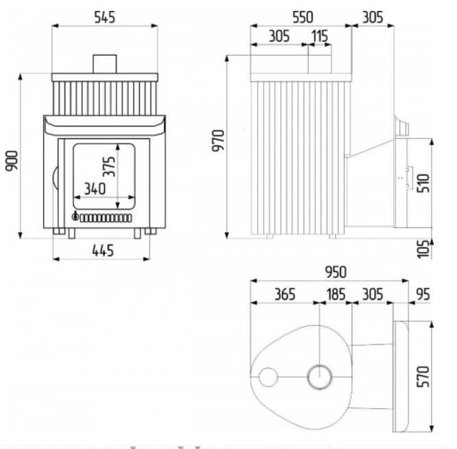 Дровяная печь для бани Ферингер  Оптима змеевик наборный  до 28 м³