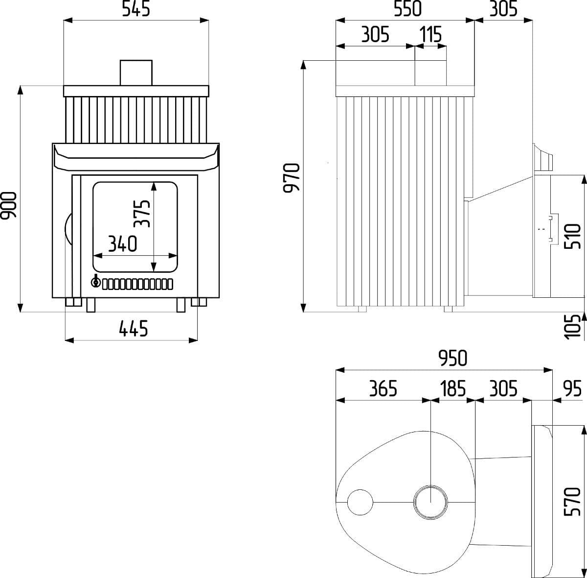 Дровяная печь для бани Ферингер Оптима серии ПФ до 28 м³ Россо Леванте Окаменевшее дерево