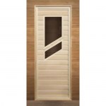 Дверь для бани деревянная с 2-мя косыми стеклами